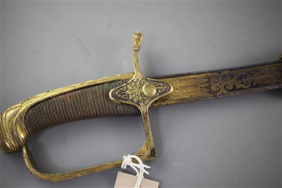 A late 18th / early 19th century Napoleonic officers sabre and scabbard, overall length incl. scabbard 36in.